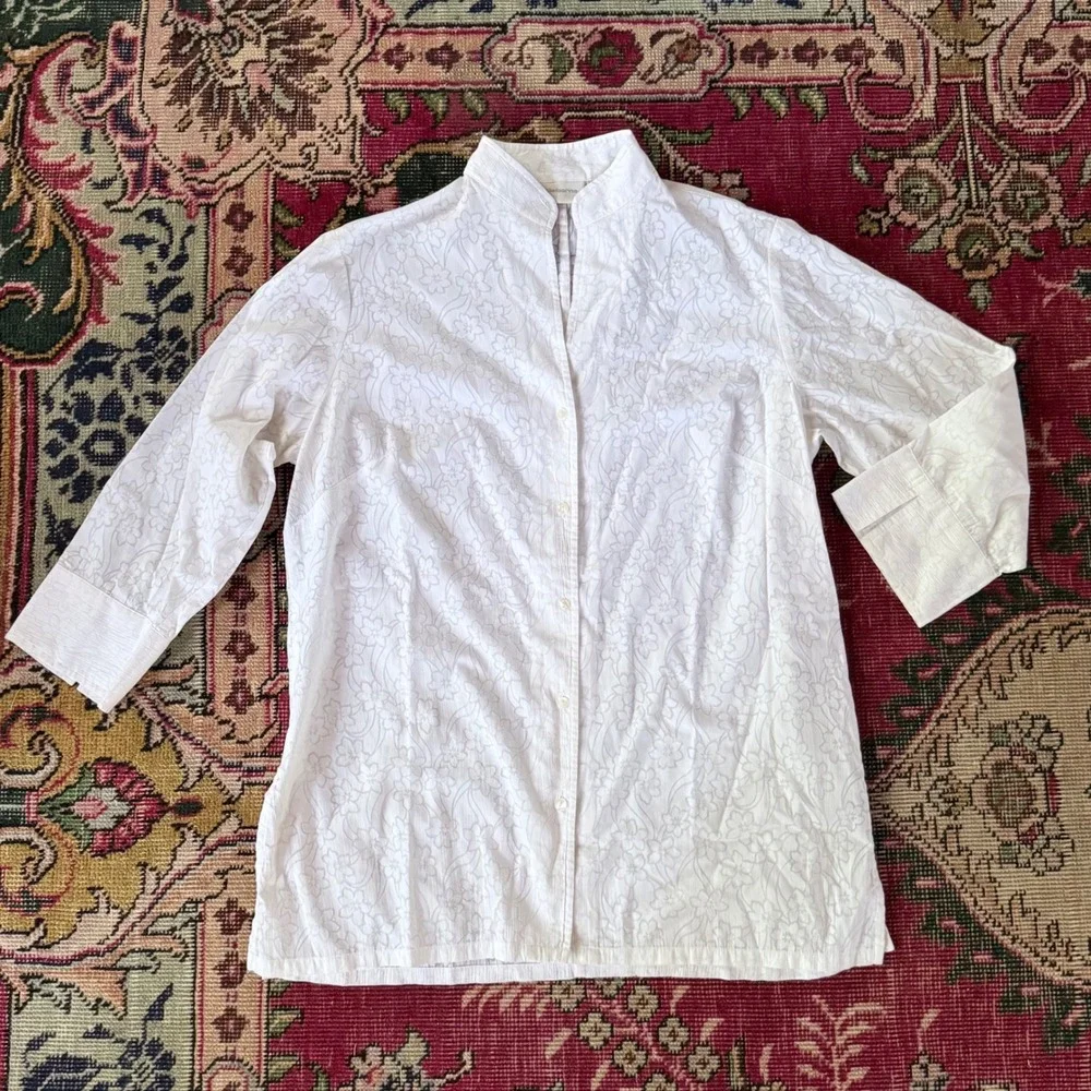 Liz‎ Claiborne S Mandarin Style Semi Sheer Button Front Blouse IMMACULATE